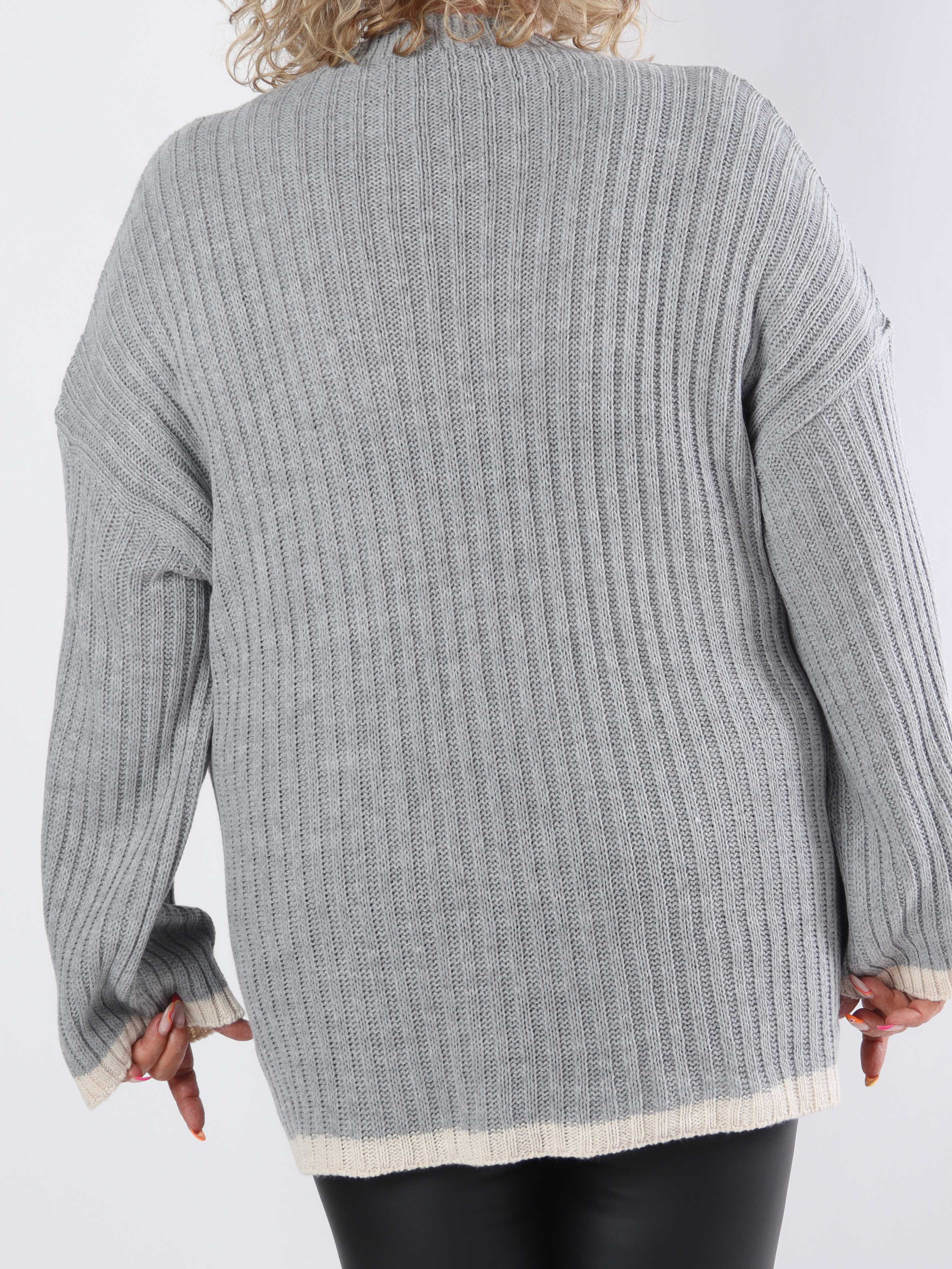 Violet - Plus size strikbluse med farvet kant